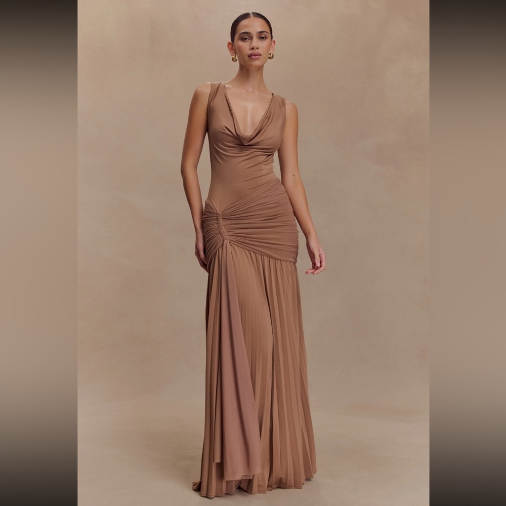 Dania Cowl Neck Slinky Maxi Dress - Mocha Mousse